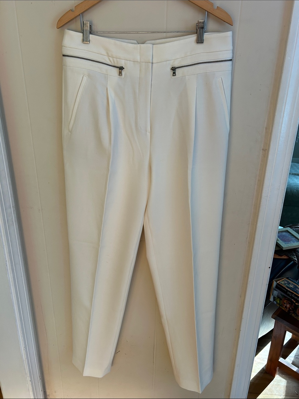 BCBGMaxAzria Off-White Tailored Trousers with Zip Detail